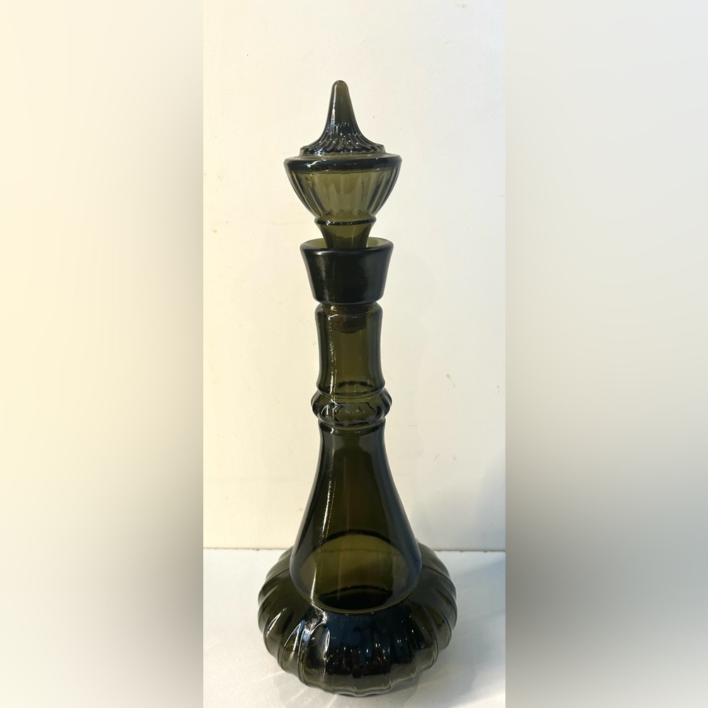 Vintage Jim Beam Jeanie in a bottle Olive Green / gray Glass Decanter